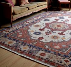 Handmade Ivory Oushak Wool Rug